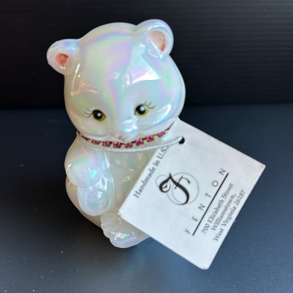 FENTON October Teddy Bear Figurine 3.5” Opalescent Art Glass - Picture 6 of 7